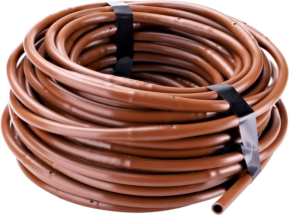 Raindrip 1/4 in. Drip-A-Long® Dripline with 1/2 GPH Non-Pressure Compensating Emitters, 12 in. Spacing, Brown, 50 ft.