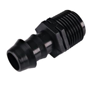 The Raindrip Barbed Adapter inserts into 5/8 tubing and a 1/2 in. MPT on the other end that screws onto threaded FPT connection point. (Raindrip LBTMA 1850/05B)