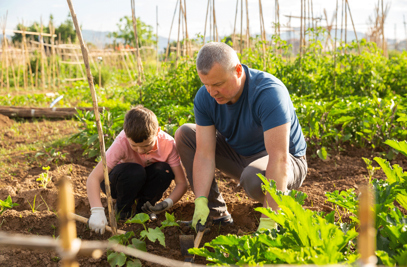 family gardening together