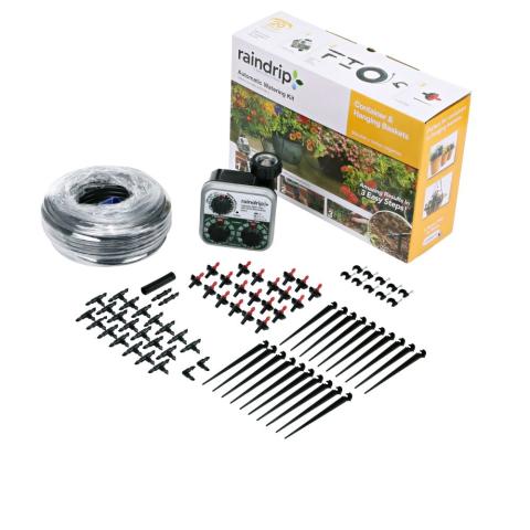Automatic Watering Kit with Timer for Containers & Hanging Baskets; Automatic Watering Kit for Containers & Hanging Baskets has everything you need to set up your drip system (Raindrip R560DP)